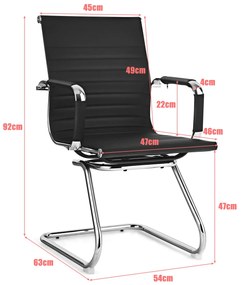 Conjunto de 2 cadeiras de escritório de conferência e receção moderna e para convidados em couro PU Encosto médio 54 x 63 x 92 cm Preto