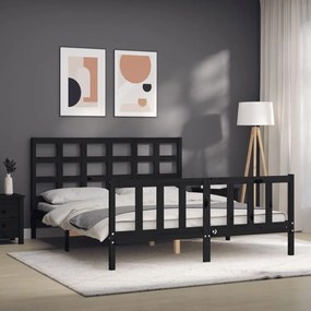 Estrutura de cama King Size com cabeceira madeira maciça preto