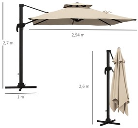 Chapéu de Sol de Alumínio Ø295x270 cm Chapéu de Sol Excêntrico com Man