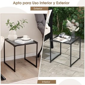 Mesa de apoio quadrada Jardim ou sala com estrutura metálica de vidro temperado para sala de estar Terraço Jardim 43 x 43 x 45 cm Preto