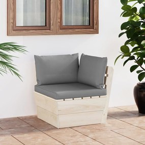 vidaXL Sofá de canto paletes p/ jardim com almofadões abeto impreg.