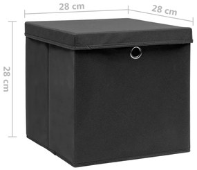 Caixas de arrumação com tampas 10 pcs 28x28x28 cm preto