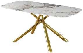 Mesa de Jantar JAZZ com Estrutura Dourada e Tampo em Vidro Marmorizado