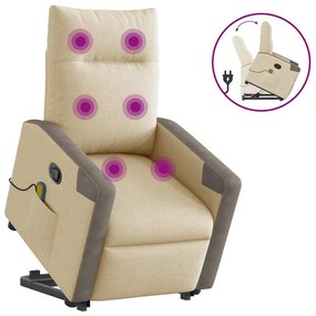 vidaXL Poltrona elevatória de massagens tecido cor creme