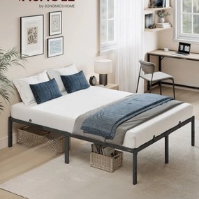 Estrutura de cama em metal 200 x 140 x 40,6 cm (COLCHÃO NÃO INCLUIDO) com espaço de arrumação e design moderno Preta