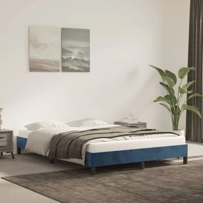 Estrutura de cama sem colchão 140x190 cm veludo azul-escuro