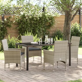 vidaXL Conjunto de Jantar de Jardim com 5 Peças e Almofadas Cinza Claro Rattan Têxtil
