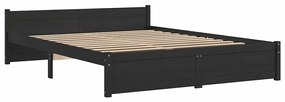 Estrutura de cama casal 135x190 cm madeira maciça preto