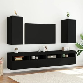Móveis de parede p/ TV com luzes LED 2 pcs 30,5x35x70 cm preto