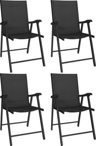 Conjunto de 4 Cadeiras de Jardim para Exterior Dobráveis com Encosto Alto e Apoios de Braços para Terraço e Praia 58x62x97 cm Preto