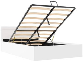 Cama hidráulica LED c/ arrumação 140x200cm couro artifi. branco