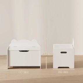 Baú para brinquedos infantil  60 x 38 x 48 cm com tampa rebatível, baú de arrumação infantil, em forma de urso, branco