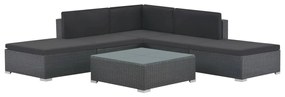 vidaXL 6 pcs conjunto lounge de jardim c/ almofadões vime PE preto