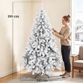Árvore de Natal Nevada 180 cm com 650 Pontas em PVC Ignífugo Ramos Articulados Montagem Rápida Verde e Branco