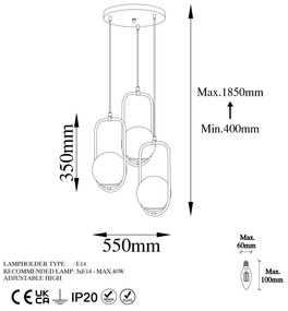 Candeeiro Suspenso Skew – Dourado – 55 cm