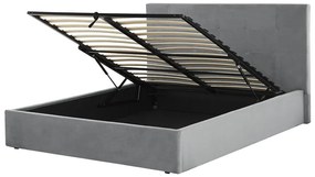 Cama de casal com arrumação em veludo cinzento 160 x 200 cm LORIENT Beliani