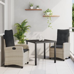 vidaXL Conjunto de jantar de jardim 3 peças com almofadas - Rattan poliéster cinza claro
