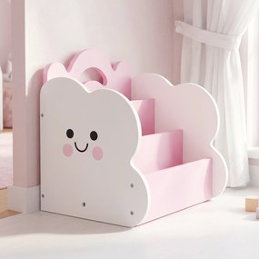 Estante Infantil 3-em-1, 4 Compartimentos, 3 Prateleiras, Mesa de Cabeceira para Quarto, Rosa.