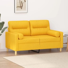 vidaXL Sofá 2 lug. c/ almofadas/almofadões 120 cm tecido amarelo-claro
