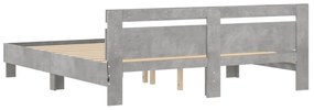 Estrutura cama cabeceira e luzes LED 160x200cm cinzento cimento