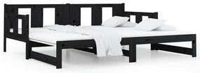 Sofá-cama de puxar pinho maciço preto 2x(80x200) cm