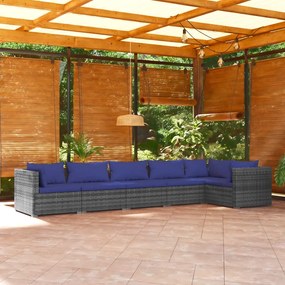 6 pcs conjunto lounge de jardim c/ almofadões vime PE cinzento