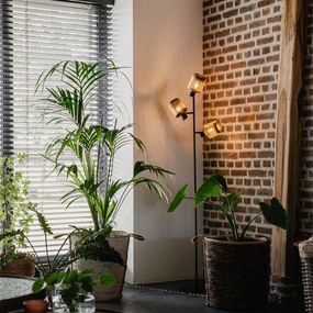 Candeeiro de pé industrial preto com dourado 3-luzes - Kayden