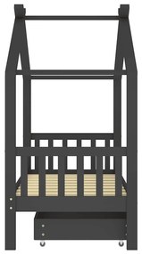 Cama de criança c/ gaveta 80x160 cm pinho maciço cinza-escuro