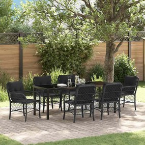 vidaXL Conjunto de Jantar de Jardim 7 Peças com Almofadas Vime PE Preto