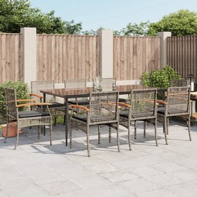 9 pcs conjunto de jantar p/ jardim c/ almofadões vime PE cinza
