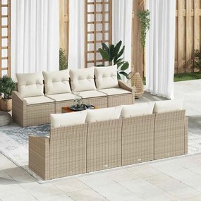 vidaXL Conjunto de Sofá de Jardim de 9 Peças com Almofadas Bejas Rattan Poliéster