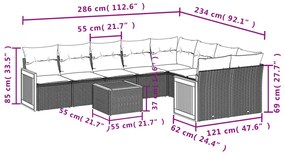 10 pcs conjunto sofás de jardim c/ almofadões vime PE preto