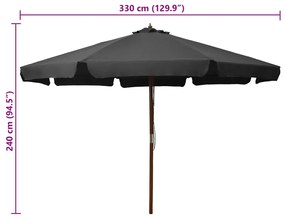 Guarda-sol de exterior com poste de madeira 330 cm antracite