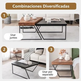 Conjunto de 2 mesas de centro empilhável Mesa de apoio para sala de estar Escritório Quarto Moderno 120 x 60 x 46 cm  Preto