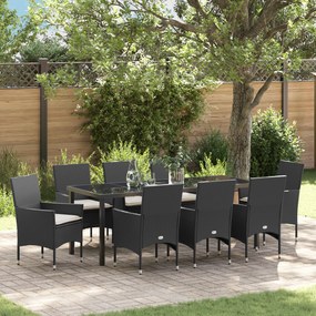 Conjunto de Jantar para Jardim vidaXL 9 Peças com Almofadas Rattan Preto