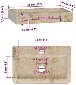 Lavatório de parede 38x24x6,5 cm mármore cor creme