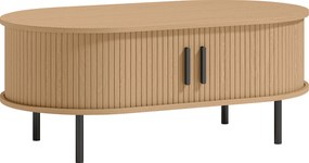HOMCOM Mesa de Centro com Portas Deslizantes Mesa de Café Oval com Armazenamento Oculto 100x55x40 cm Natural | Aosom Portugal