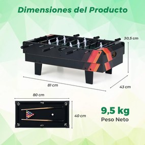 Mesa de jogos 4 em 1 81 x 43 x 30,5 cm com matraquilhos, bilhar, pingue-pongue e hóquei para crianças Preto