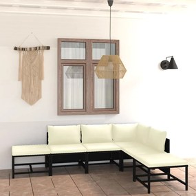 vidaXL 6 pcs conjunto lounge de jardim c/ almofadões vime PE preto