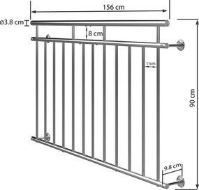 Corrimão francês para varanda em aço inoxidável 90 x 156 cm Prateado