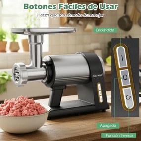 Picador de carne elétrico Triturador de 2000 W com embutidora 3 tubos para enchidos 3 placas de trituração Kit Kibbe Lâmina preta