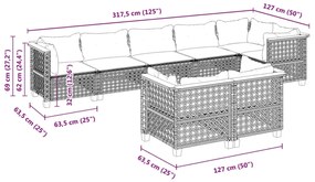 8 pcs conjunto de sofás p/ jardim com almofadões vime PE bege