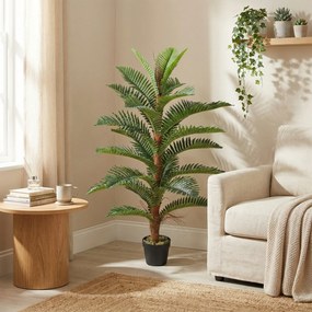 Palmeira artificial de 120 cm com 24 folhas em PEVA, planta decorativa com vaso de plástico, verde