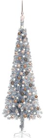 vidaXL Árvore de Natal pré-iluminada fina com bolas 150 cm prateado
