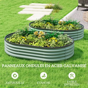 Conjunto de 2 floreiras de jardim, 135 x 90 x 30 cm, floreira em aço galvanizado com bordas em borracha, verde