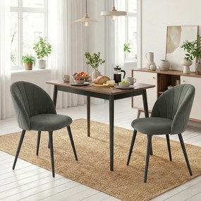 Conjunto de 2 Cadeiras de Jantar em Concha (MESA NÃO INCLUIDA), 52 x 55 x 79 cm, Almofadadas, Cinzento