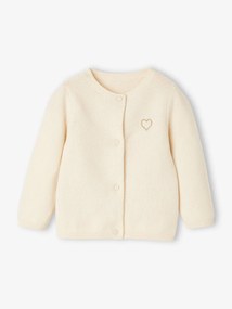 Oferta do IVA - Casaco com coração dourado bordado, para bebé branco claro liso com motivo