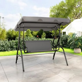 Baloiço Jardim 172 x 154 x 110 cm para 3 pessoas com toldo ajustável e almofada removível para jardim ou pátio, cinzenta