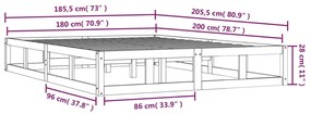 Estrutura de cama super king 180x200 cm madeira maciça preto