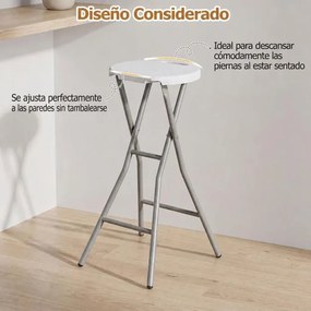 Banco alto multifuncional, bar Pesca Dobrável, 30 x 26,5 x 70 cm, Estrutura Metálica Reforçada, Branco